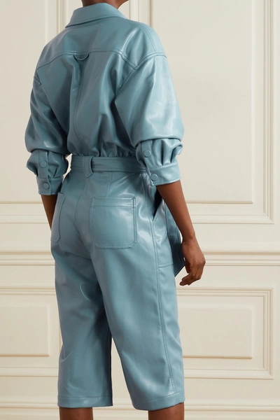 Shop Jonathan Simkhai Kayley Cropped Belted Vegan Leather Jumpsuit In Blue