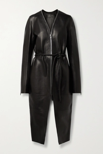 Shop Rick Owens Klaus Belted Textured-leather Coat In Black