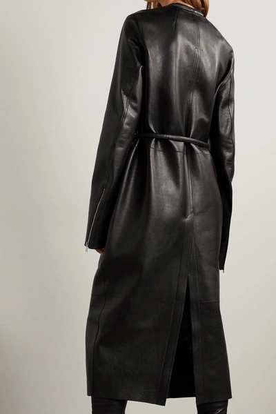 Shop Rick Owens Klaus Belted Textured-leather Coat In Black