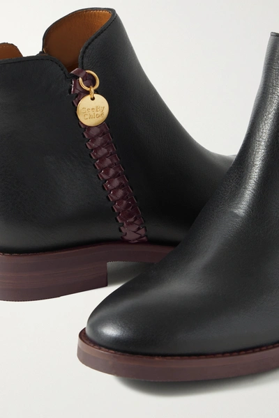Shop See By Chloé Louise Whipstitched Leather Ankle Boots In Black