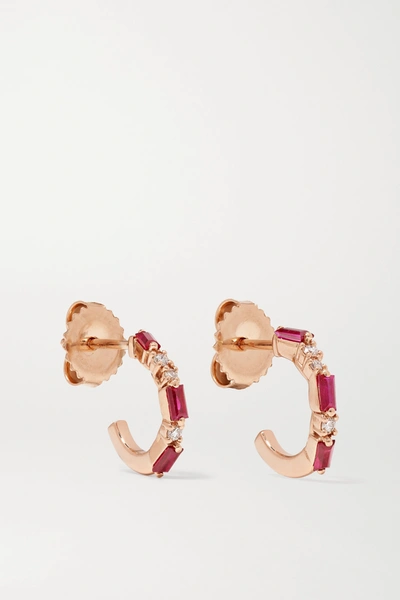 Shop Suzanne Kalan 18-karat Rose Gold, Ruby And Diamond Hoop Earrings