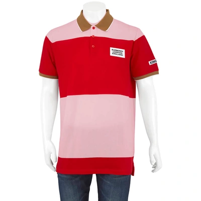 Shop Burberry Striped Cotton Logo Applique Polo Shirt In Pink