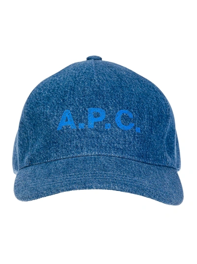 Shop Apc A.p.c. Logo Print Denim Baseball Cap In Blue
