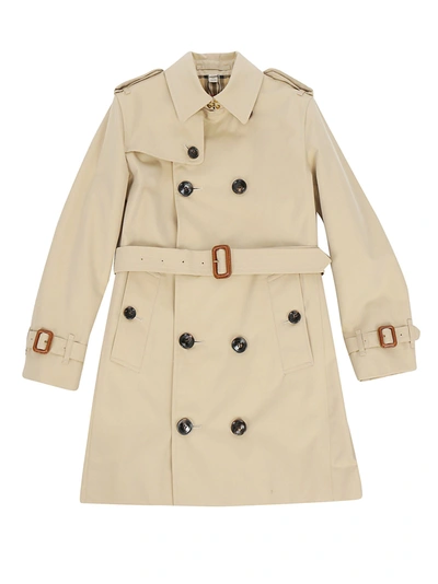 Shop Burberry Kids Belted Gabardine Trench Coat In Beige