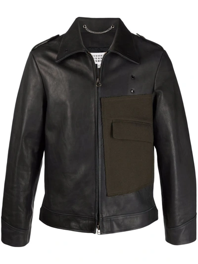 Shop Maison Margiela Leather Sports Jacket In Black