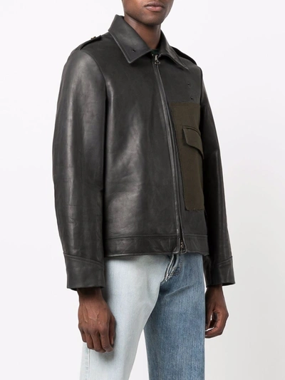 Shop Maison Margiela Leather Sports Jacket In Black