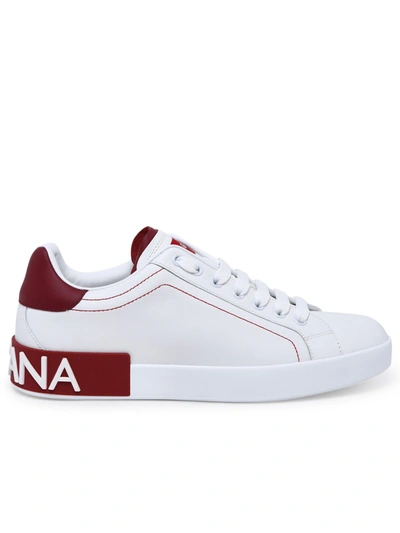 Shop Dolce & Gabbana White And Red Nappa Calfskin Portofino Sneakers