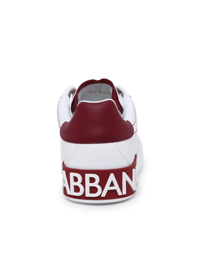 Shop Dolce & Gabbana White And Red Nappa Calfskin Portofino Sneakers