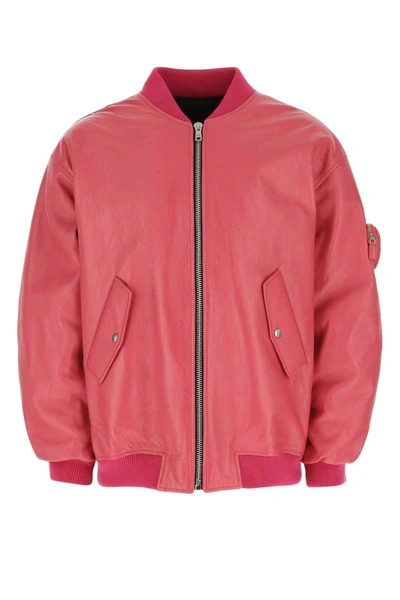 Shop Prada Leather Bomber Jacket In Pink