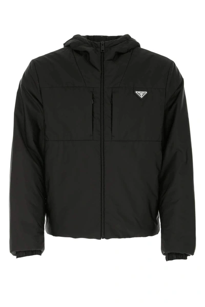 Shop Prada Logo Plaque Hooded Jacket In Black