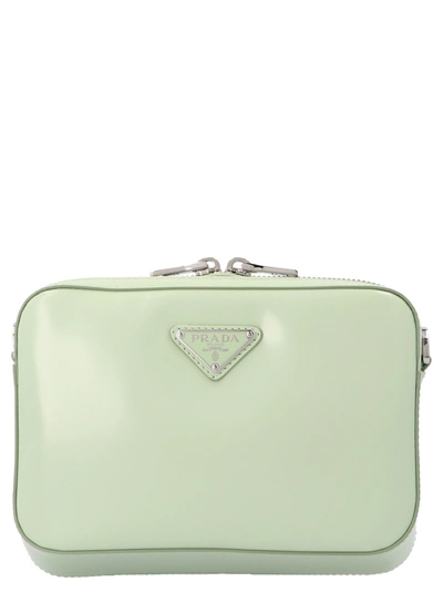 Shop Prada Triangle Logo Shoulder Bag In Green