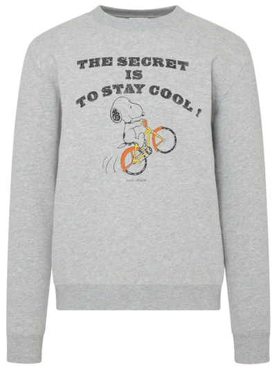 Shop Saint Laurent Snoopy Printed Crewneck Sweatshirt In Grey