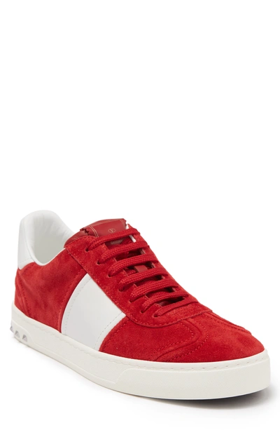 Shop Valentino Suede Sneaker In Rosso V/bianco