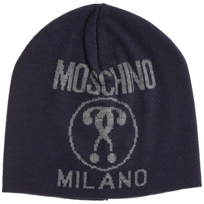 Shop Moschino Men's Beanie Hat  Double Question In Blue