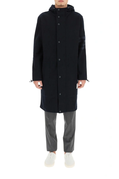Shop Thom Browne 4-bar Long Parka In Technical Twill In Blue