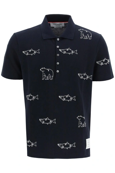 Shop Thom Browne Bear And Salmon Polo In Blue