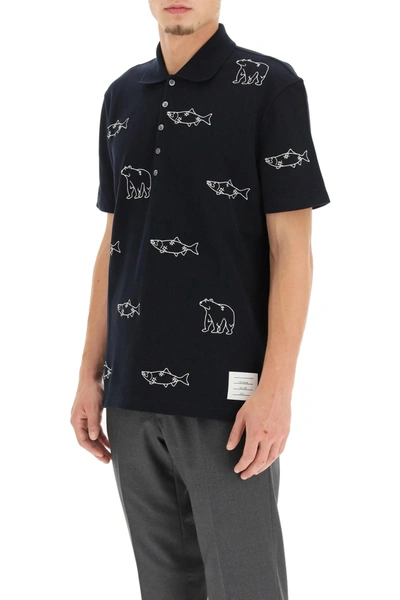 Shop Thom Browne Bear And Salmon Polo In Blue