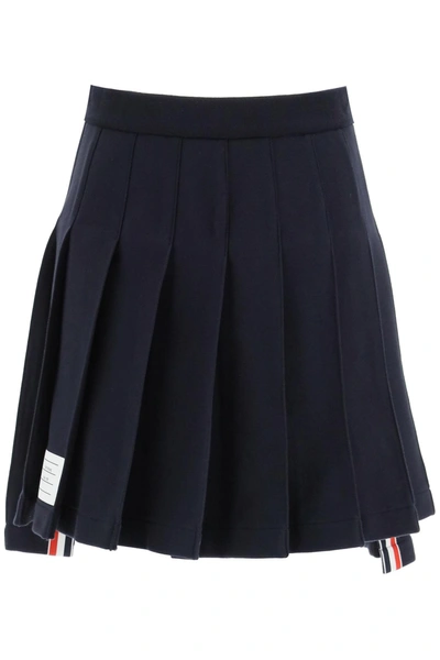Shop Thom Browne Pleated Loopback Cotton Mini Skirt In Blue