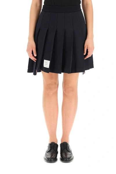 Shop Thom Browne Pleated Loopback Cotton Mini Skirt In Blue