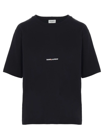 Shop Saint Laurent Logo Printed Crewneck T In Black