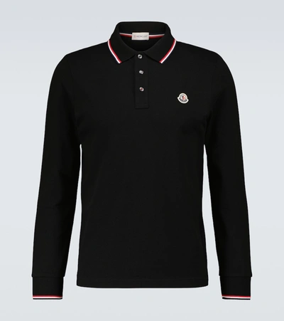 Shop Moncler Long-sleeved Polo Shirt With Logo In Black