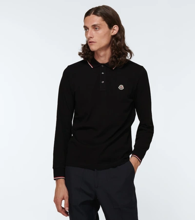 Shop Moncler Long-sleeved Polo Shirt With Logo In Black