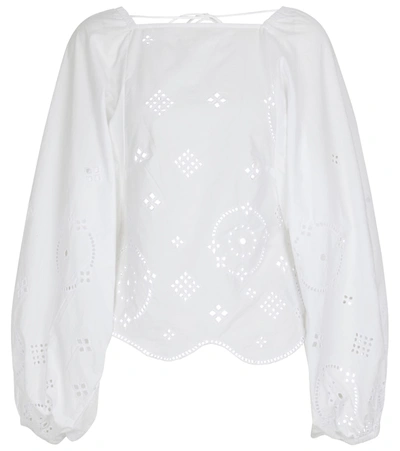 Shop Ganni Broderie Anglaise Cotton Blouse In White