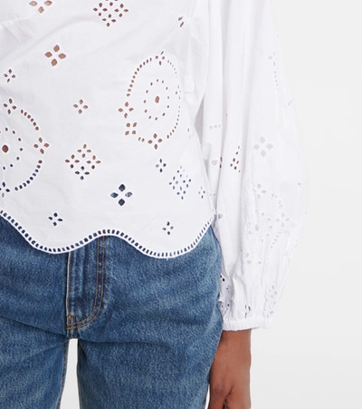 Shop Ganni Broderie Anglaise Cotton Blouse In White