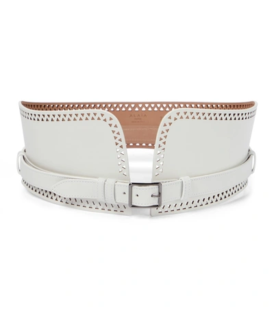 Shop Alaïa Laser-cut Leather Corset Belt In White