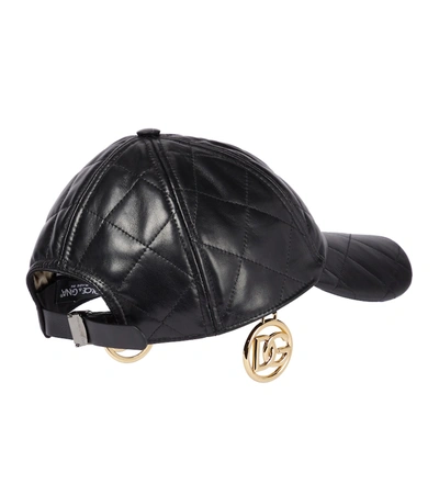 Shop Dolce & Gabbana Logo-pendant Leather Cap In Black