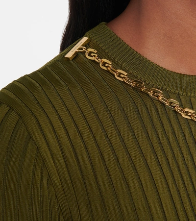 Shop Givenchy Chain-trimmed Ribbed-knit Sweater In Green