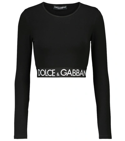 Shop Dolce & Gabbana Logo Cotton Crop Top In Black