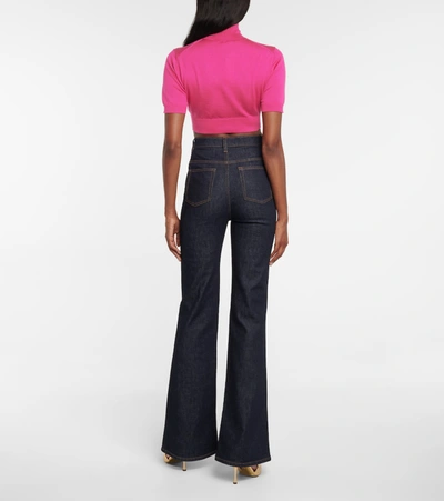 Shop Dolce & Gabbana Turtleneck Silk Knit Crop Top In Pink