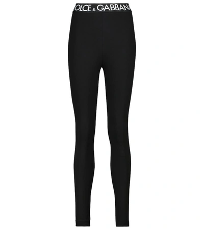 Shop Dolce & Gabbana High-rise Cotton Leggings In Black