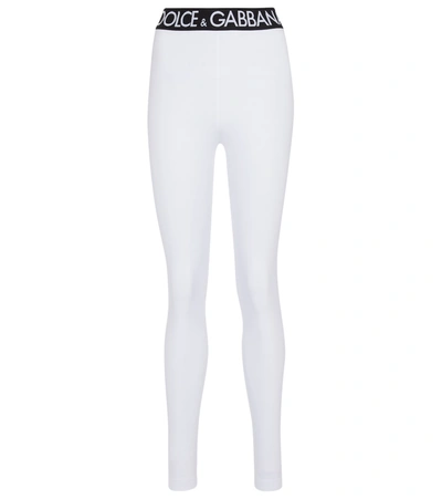 Dolce & Gabbana Logo High-rise Stretch-cotton Leggings In White