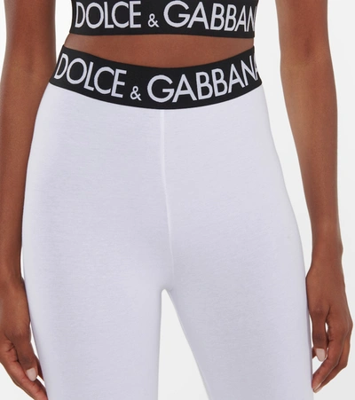 Shop Dolce & Gabbana Logo High-rise Stretch-cotton Leggings In White