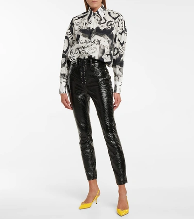 Shop Dolce & Gabbana Lace-up Coated Cotton Skinny Jeans In Black