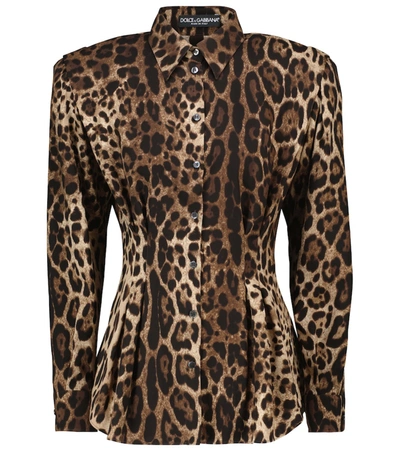 Padded-shoulders Leopard-print Silk-blend Blouse In Brown