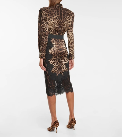 Shop Dolce & Gabbana Lace-trimmed Leopard-print Satin Midi Skirt In Multicoloured