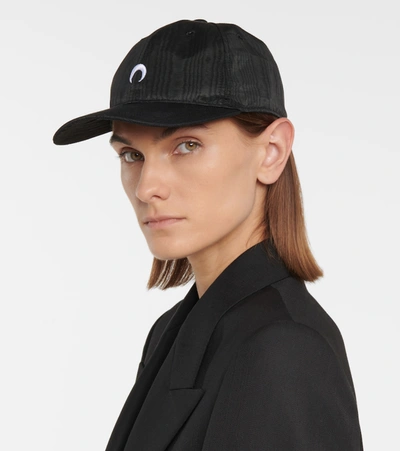 Shop Marine Serre White Line Logo Moiré Cap In Black