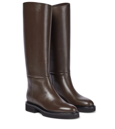 Shop Khaite Derby Leather Riding Boots In Brown
