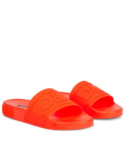 Shop Dolce & Gabbana Logo Rubber Slides In Orange