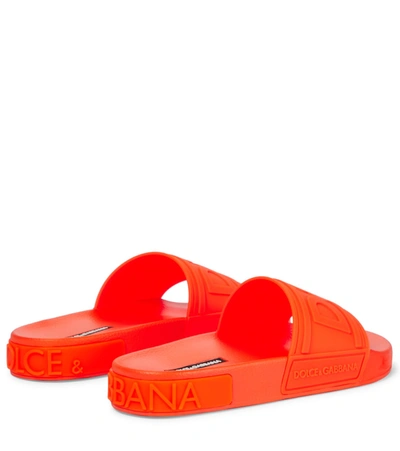 Shop Dolce & Gabbana Logo Rubber Slides In Orange