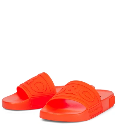 Shop Dolce & Gabbana Logo Rubber Slides In Orange