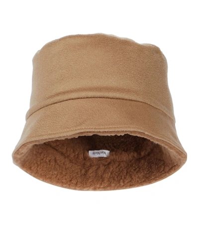 Shop Max Mara Fiducia Logo Cashmere Bucket Hat In Brown