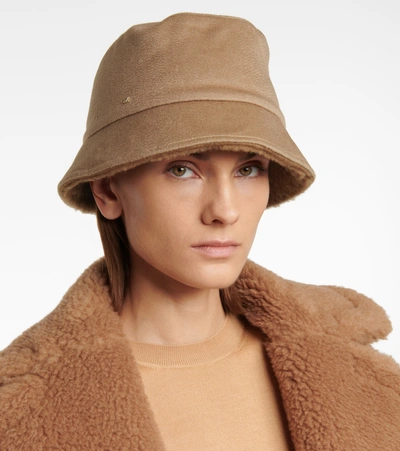 Shop Max Mara Fiducia Logo Cashmere Bucket Hat In Brown