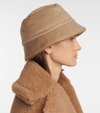 Shop Max Mara Fiducia Logo Cashmere Bucket Hat In Brown