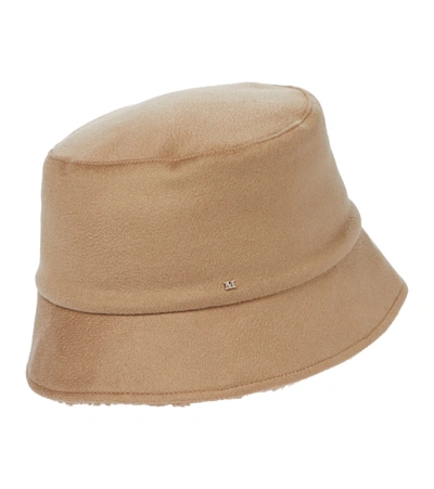 Shop Max Mara Fiducia Logo Cashmere Bucket Hat In Brown