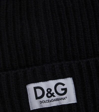 Shop Dolce & Gabbana Logo Ribbed-knit Wool Beanie In Black