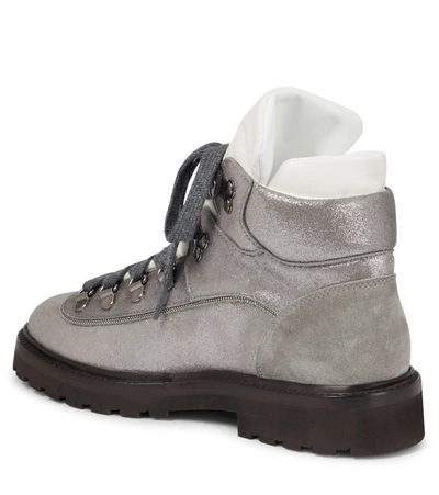 Shop Brunello Cucinelli Metallic Ankle Boots In Silver